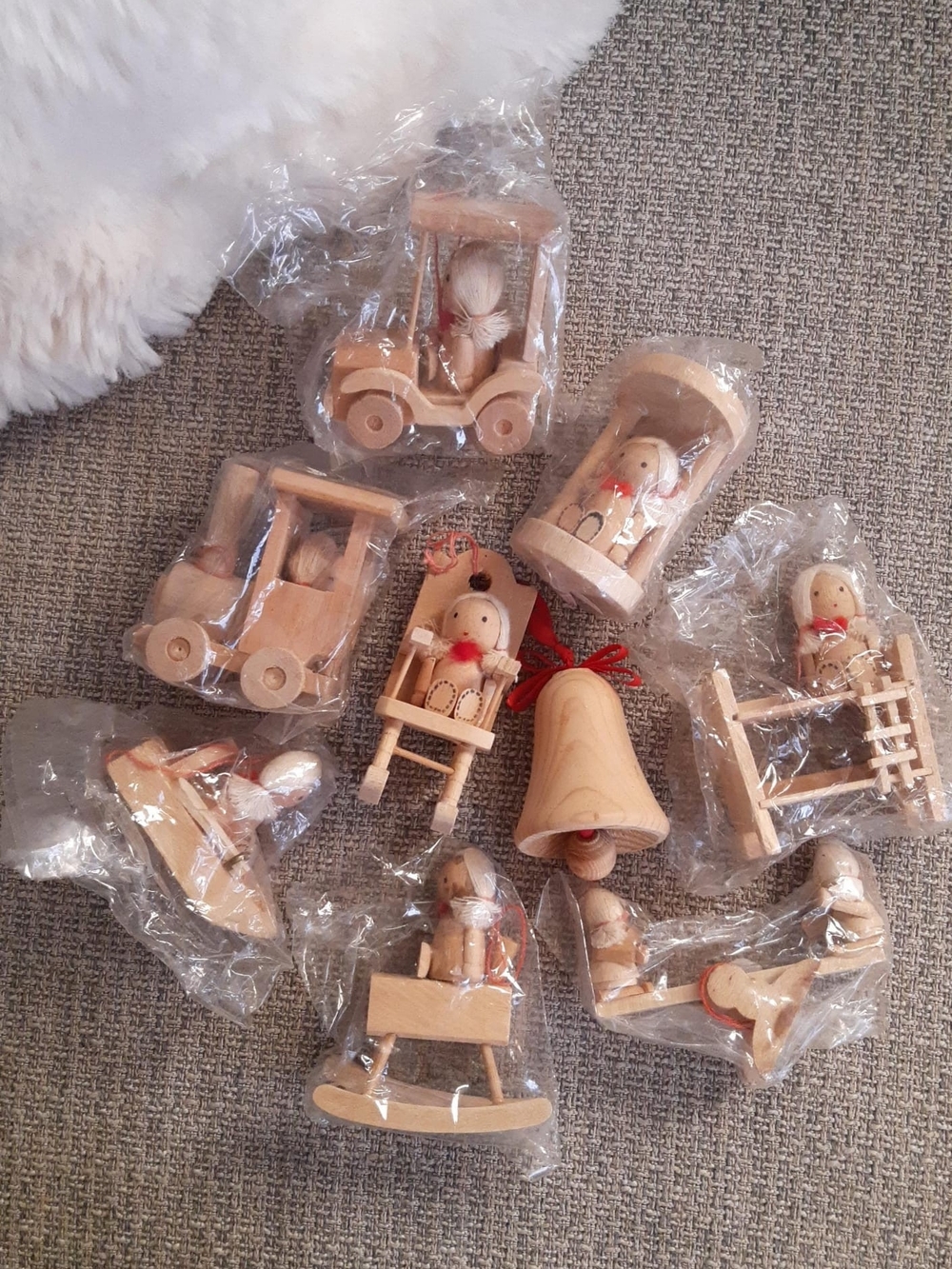 Vintage Wooden Holiday Ornaments Set - Natural Wood